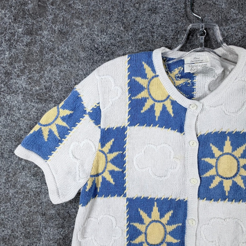 Christopher & Banks Cardigan Sweater Womens M Blue White Cloud Hand Embroidered - Picture 8 of 16